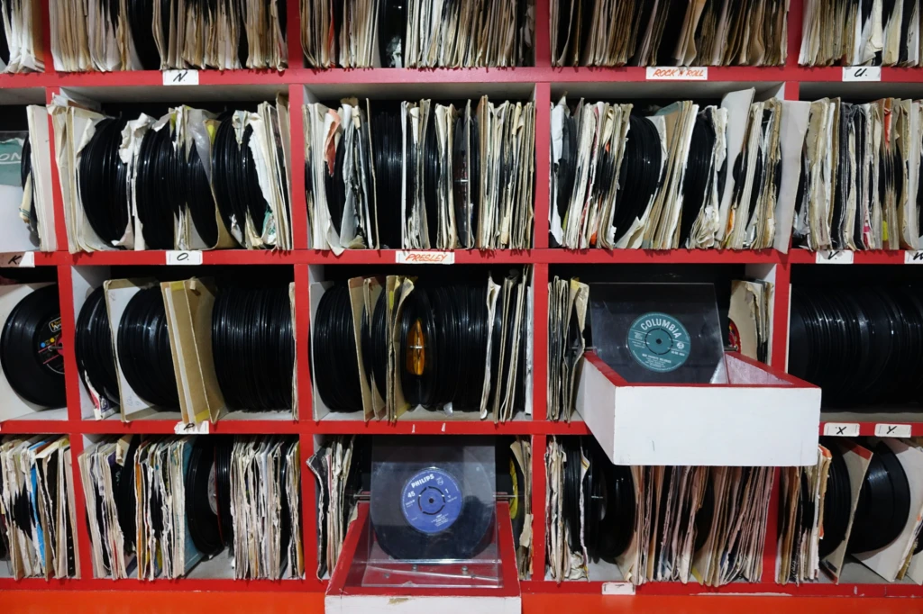 Shelves containing vinyl records. Credit: Arthur Tseng (Unsplash)