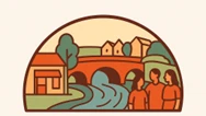 Graphic of people by a river