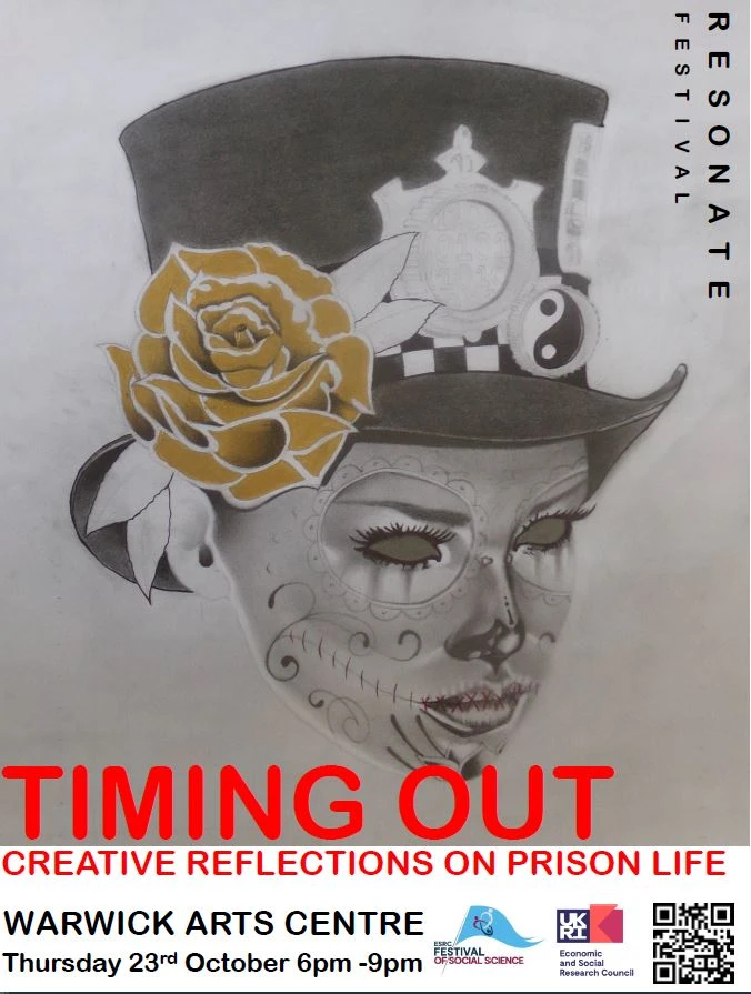 Sketch artwork of a feminine face decorated with patterns and wearing a top-hat style headwear adorned with a rose, ying-yang symbol and a police badge